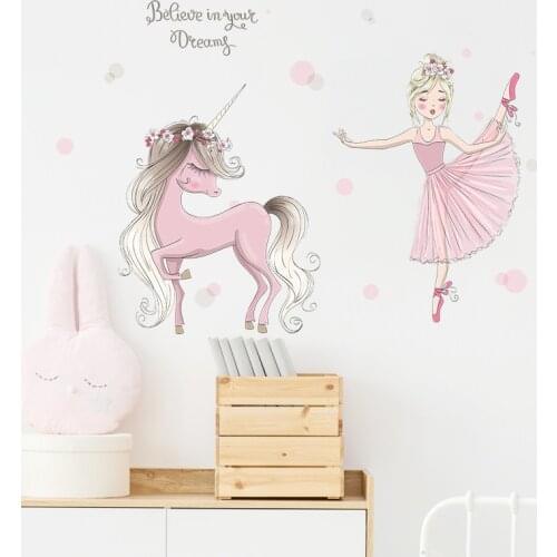 Cartoon Girl Pink Unicorn Wall Decoration Sticker Color Dream Stars for Girl Room Living Room Wall Decoration for Christmas Gift