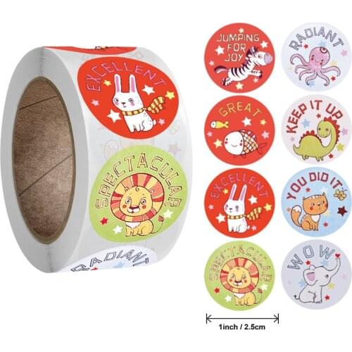 50-500pcs Cartoon Animals Stickers for Kids Gift Toys Sticker 8 Designs Pattern Lion rabbit Animals Reward Sticker
