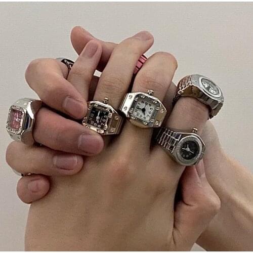 2021 New Individuality Vintage Punk Elastic Stretchy Quartz Watch Rings For Women Man Hip-hop Couple Home Decoration Accessories