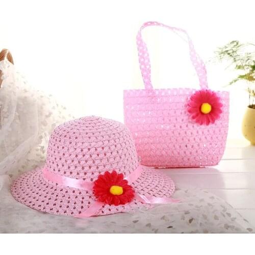 New fashion SunFlower Straw Hat sun Cap Children Summer Cute Princess Tote Handbag Bag Beach holiday gift For 1-8 Years bright