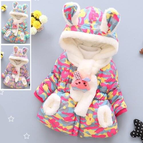 Clothing Baby Girl Winter Coat Girls Jackets Kids Hooded Coats Toddler Warm Camouflage Rabbit Ear Cartoon Jacket Baby Outerwear