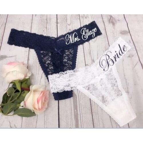 Personalized any name mrs wedding Bridal Lace Thong, customize name Wedding bride gift Honeymoon Lingerie underwear Lace Thongs