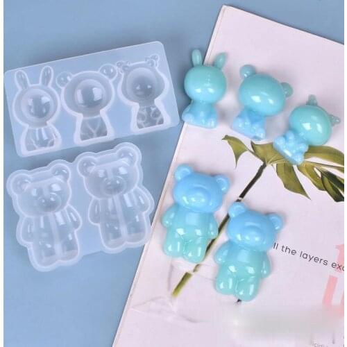 DIY Crystal Epoxy Mold 3d Bear Rabbit Pendulum Jewelry Silicone Mold Cake Decoration Accessories Resin Mold Chocolate Mold