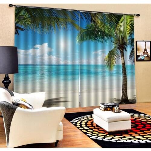 Luxury Blackout 3D Window Curtains For Living Room Bedroom beach curtains coconut tree curtain