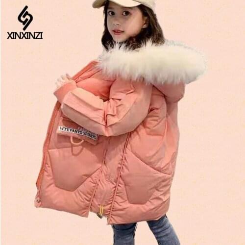 Pink Kids Winter School Girls Children Clothing Long Jacket Baby Girl Clothes Faux Fur Collar Coat Snowsuit Outerwear Coat Parka