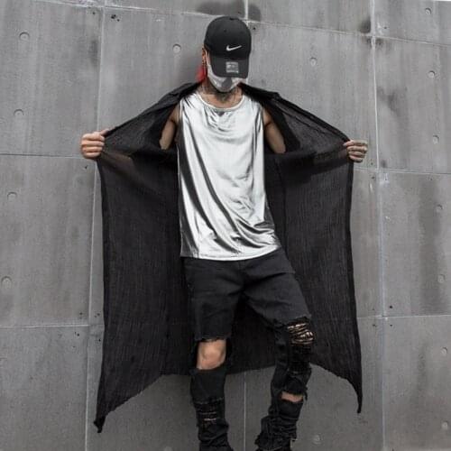 Summer breathable thin cotton linen men long shirt street hip hop punk jacket irregular male gothic vintage long sleeve shirts