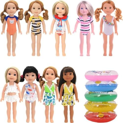 Cute Doll Swimsuits & Swimming Ring Clothes Accessories For 14 Inch Dolls Birthday Girls Toy Gifts