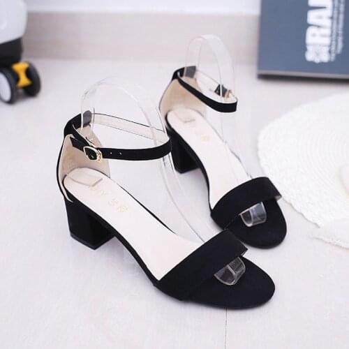 High-heeled Peep Toe Modern Sandals 2021 Summer Buckle Strap Square Heel Pink Plus Size womens Shoes Metal Decoration Rubber