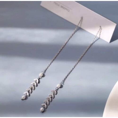 Earring 925 Sterling Silver Temperament Unique Silver Noble Jewelry Long Spike Wheat with Pearls Women Fine Jewelry Natural