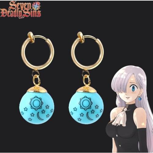 Hot Anime The Seven Deadly Sins Earrings Cosplay Elizabeth Liones Sun Stars Moon Pendants Retractable Ear Clip Girl Jewelry Gift