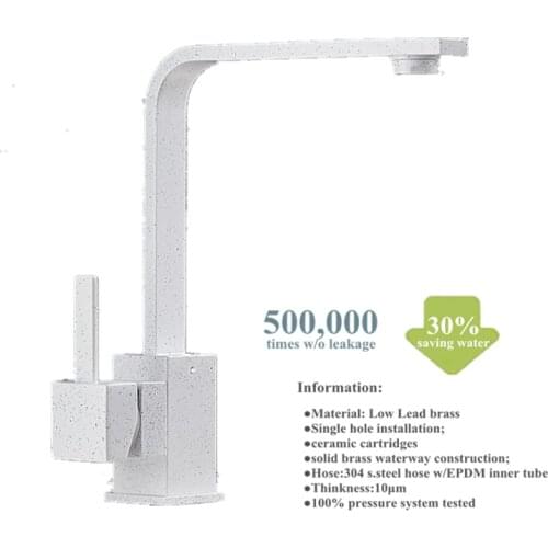 Kitchen Faucets 360 Degree Swivel Square Mixer Brass with White Black Spot Painted Tap 360 Rotating Single Hole