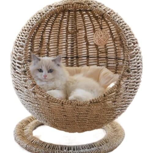 TT Rattan Cat Nest Hanging Basket Semi-Closed round Four Seasons Universal Removable and Washable Pet Supplies Cat Bed Villa