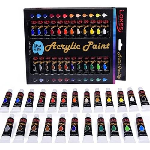 Water-resistant 24 Colors 12ML Tube Acrylic Paint set color Nail glass Art Painting paint for fabric Drawing Tools For Kids DIY