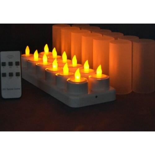 Amber Remote Controlled Rechargeable Tea Light LED Candle Lamp Flickering Flameless Bar Party Wedding Decor Set of 6/12 optional