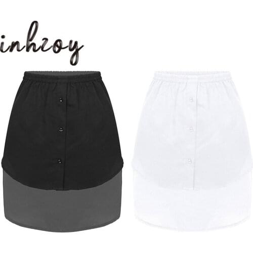 Women Fake False Shirts Hem Miniskirts Fashion A-Line Elastic Waistband Round Curved Casual Button Down Detachable Waist Skirt