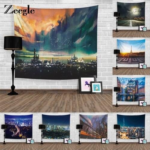 Zeegle City Night View Home Tapestry Gobelin Beach Wall Carpet Polyester Tapestry Wall Hanging Picnic Yoga Rug Living Room Decor