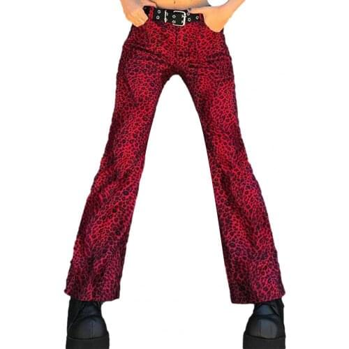 Leopard Print Loose Women Pants Fashion High Waist Pockets Straight Trousers for Street