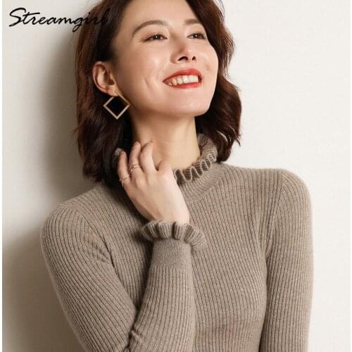 Warm Knit Sweater Women Winter White Pullover Fungus Collar Half Turtleneck Sweater Winter Jumper Women Sweaters And Pullovers