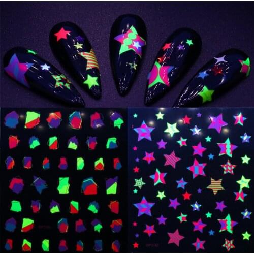 1pcs Fluorescence Neon Star 3D Accesoires Nail Sticker Geometric Designer Sliders Nail Art Decoration 3D Decal NFDP3181-3192