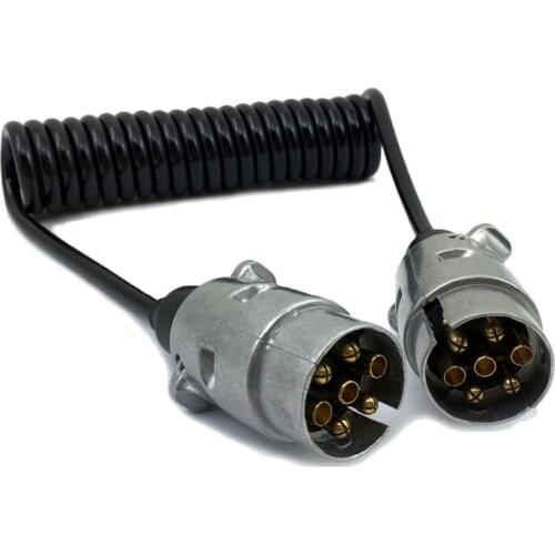 7 Pin Metal Trailer Plugs w/curly extension Cable Lead 1.5M Male To Male 12V Trailer Lighting Board Caravan