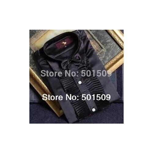 Freeship pink/black/white/royal blue/red/golden/skyblue ruffled bowtie scuffs decoration mens tuxedo shirts party/event shirts