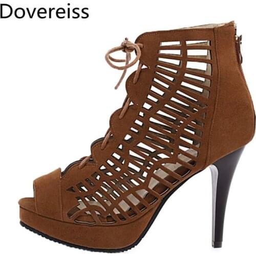 Dovereiss Fashion Womens Shoes summer Fretwork Elegant Ladies Boots Mesh Platform Cross tied Mature Cage sandals big size 48