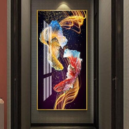 Colour Goldfish 5D Crystal Porcelain Painting Living Room Wall Decoration Imbue Diamond Painting Home Vestibule Decor