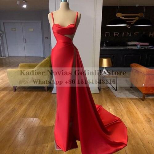 Long Mermaid Red Arabic Evening Dresses 2021 Satin Wedding Prom Formal Dress Robe Sirene Soiree