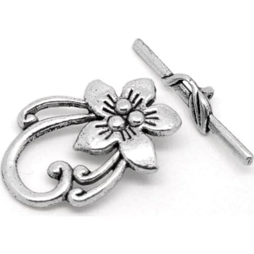Doreen Box Lovely 10 Sets Silver Color Flower Toggle Clasps 20x30mm (B00030)