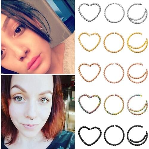 Stainless Steel Fake Nose Ring Septum Piercing Heart Round Star Fake Piercing Nose Stud Ear Piercings 18 Gauge Punk Body Jewelry
