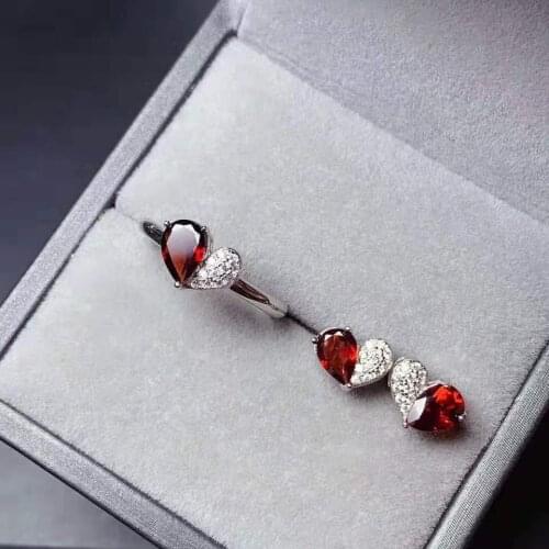 Jewelry set Natural Garnet Earring Ring sets Women Jewelry 5x7mm