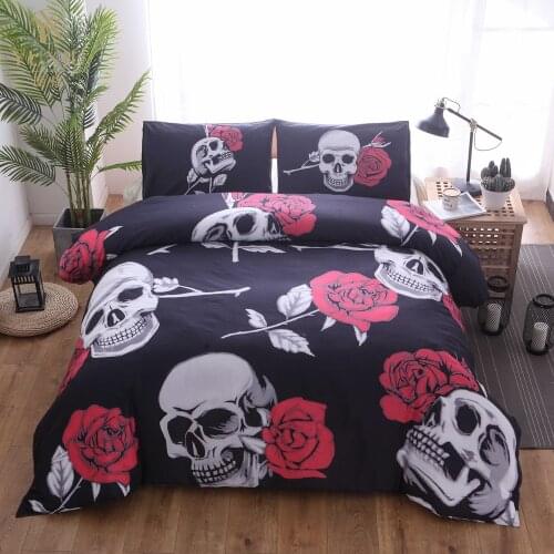 YuXiu Bedding Sets 3D Rore Skull Black Duvet Covers Pillowcases 3Pcs Set Bed Linen Quilt Cover King Queen Full Double Single