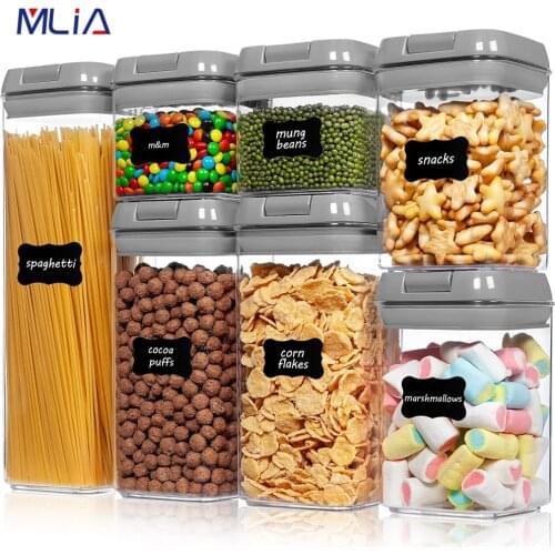 MLIA 7PCS BPA Free Food Storage Container Plastic Kitchen Refrigerator Noodle Box Multigrain Storage Tank Transparent Sealed Can