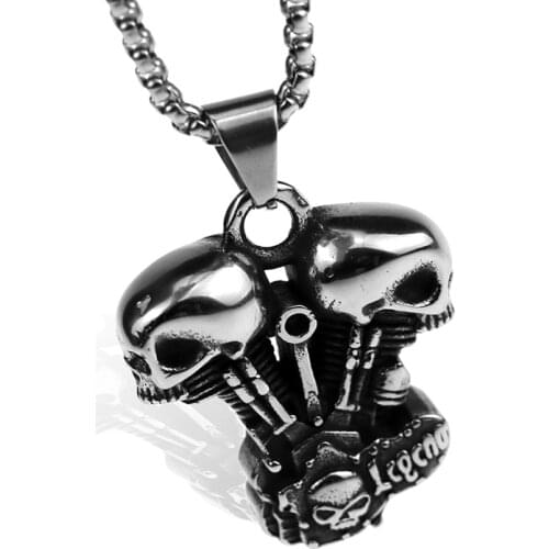 Retro 316L Stainless Steel Big Engine Motorcycle Biker Skull Never fade Pendant Hip-hop punk Jewelry gift