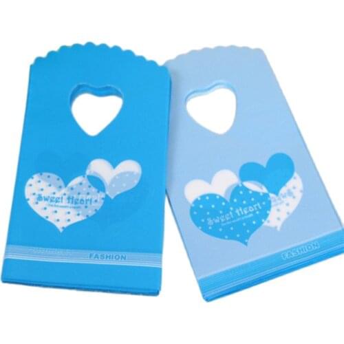 Hot Sale Fashion Style Wholesale 50pcs/lot 9*15cm Blue Heart Plastic Gift Packaging Bags Mini Wedding Candy Pouches