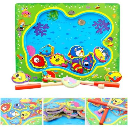 Magnetic Cartoon Ocean Fish Puzzles Pretend Fishing Game Educational Kids Toy Early Learning toys Birthday Kids Gift