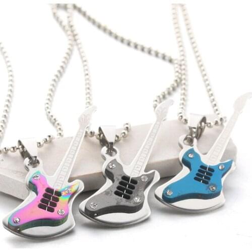 3 Color Optional Metal Rock Guitar Necklace Male and Female Music Lovers Gift Stainless Steel Pendants and Hip Hop Rock Jewelry