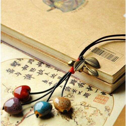 Fashion ethnic style original ceramic bronze handmade porcelain beads rope long sweater necklace for women he022
