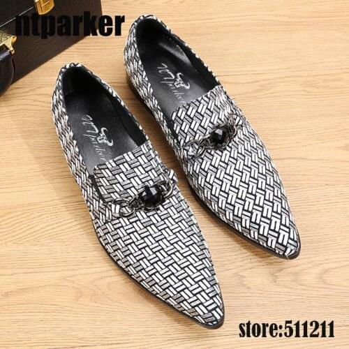 Ntparker-Weave Pattern Western Men Leather Shoes Fasion Pointed Toe Business Dress Shoes Designer Chaussure Homme, Size 38-46