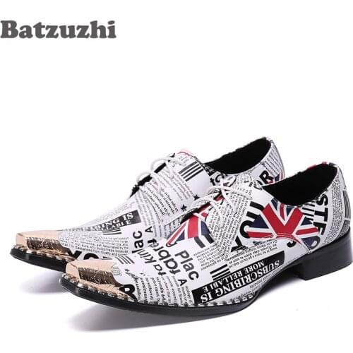 Batzuzhi Handmade Italian Type Men Shoes Personality Leather Dress Shoes Men Pointed Metal Tip Party Shoes Men! Erkek Ayakkabi