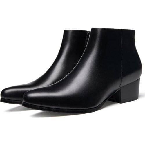 Men Winter Boots Genuine Cow Leather Man Ankle Shoes Chelsea With Zip Black Large Sizes Med Heel 2019 New Fashion Free Shipping