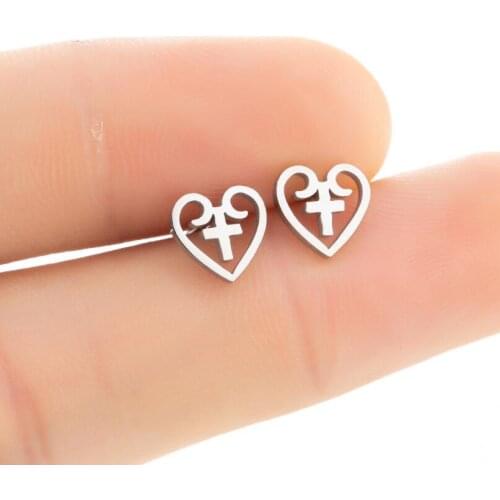 Multiple Heart Shaped Stainless Steel Stud Earrings Fashion Gold Black Cross Earring for Women Valentine Wedding Jewelry Gift