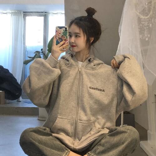 New autumn winter Plush sweater womens casual style Hoodie loose super fire zipper jacket oversize hoodie sweatshirt women