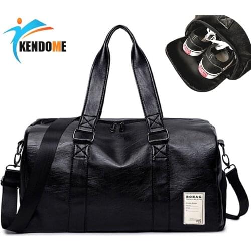Hot PU Leather Sports Gym Bag For Women Yoga Fitness Bag Outdoor Mens Training Shoulder Bags With Shoes pocket Travel Handbag