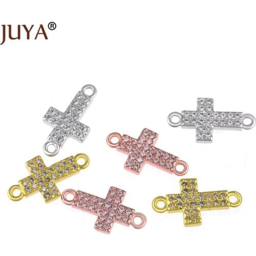 Supplies For Jewelry Wholesale Micro Pave Zircon Rhinestone Cross Charms For Jewelry Making Bracelet Crosses Connectors