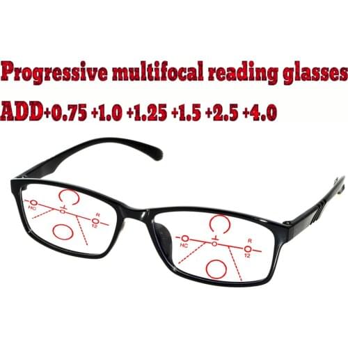 Progressive Multifocal Anti Blu Light Reading Glasses Black Frame Men Women High Quality +1.0 +1.5 +1.75 +2.0 +2.5 +3 +3.5 +4