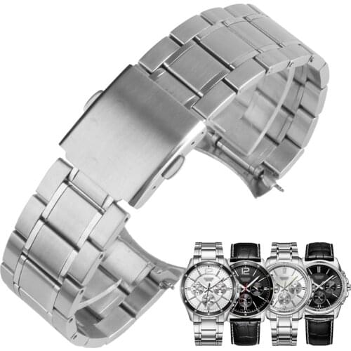 22mm Solid Curved End Strap for Casio MTP-1374 MTP-1375 Wrist Bracelet Top Quality Stainless Steel Watchband Metal Belt