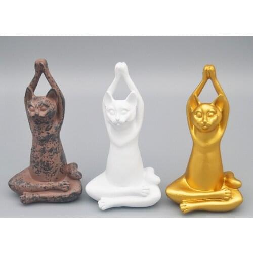Retro Yoga Cat Home Desktop Decoration Art Model Resin Crafts Meditation Cat Sculpture Nordic Room/TV Cabinet Ornaments