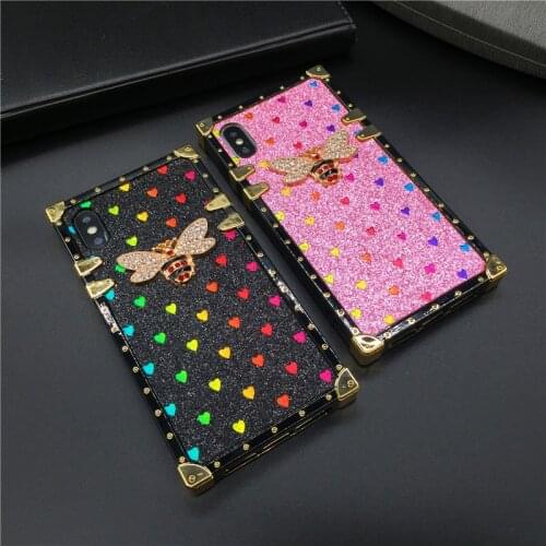 Luxury Brand Glitter Colorful Love Heart Bee Cover Soft Phone Cases Square Case for LG Stylo 6 7 5 Stylo6 Stylo4 K51 K61 Stylo 4