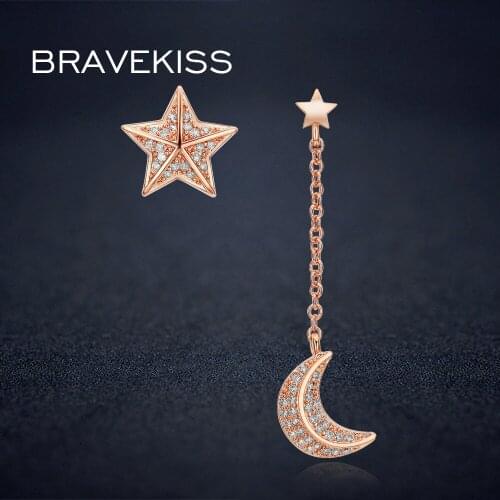 BRAVEKISS mismatch long chain earrings with crystal women star moon ear piercing pendant dangle earring boucle d'oreille BUE0196